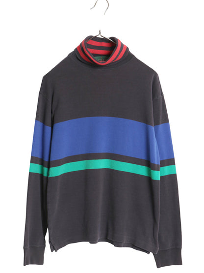 90's ジェイクルー タートルネック ボーダー 長袖 Tシャツ メンズ S 旧タグ オールド ロンT ストレッチ コットン ハイネック カットソー 黒