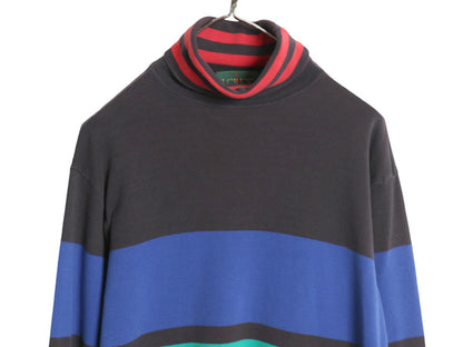90's ジェイクルー タートルネック ボーダー 長袖 Tシャツ メンズ S 旧タグ オールド ロンT ストレッチ コットン ハイネック カットソー 黒