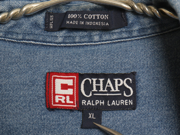 90s チャップス ラルフローレン 長袖 ボタンダウン デニム シャツ メンズ XL / 古着 オールド ポロ 長袖シャツ 大きいサイズ ワンポイント