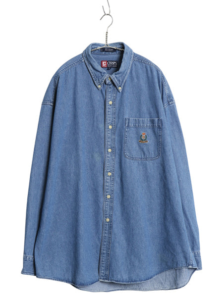 90s チャップス ラルフローレン 長袖 ボタンダウン デニム シャツ メンズ XL / 古着 オールド ポロ 長袖シャツ 大きいサイズ ワンポイント