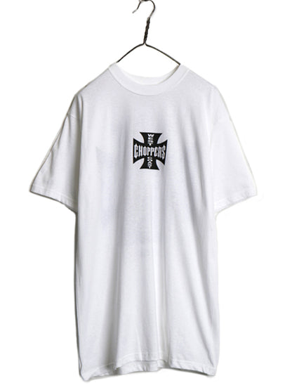 デッドストック 90s ★ WEST COAST CHOPPERS アイアンクロス ロゴ プリント Tシャツ メンズ L / オールド 初期 バイク チョッパー anvil 白