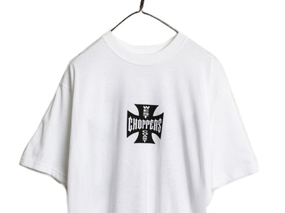 デッドストック 90s ★ WEST COAST CHOPPERS アイアンクロス ロゴ プリント Tシャツ メンズ L / オールド 初期 バイク チョッパー anvil 白