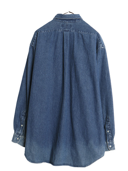 90s ラルフローレン ボタンダウン 長袖 デニム シャツ メンズ XL / オールド ポロ 長袖シャツ ワンポイント 大きいサイズ カジュアル 濃紺