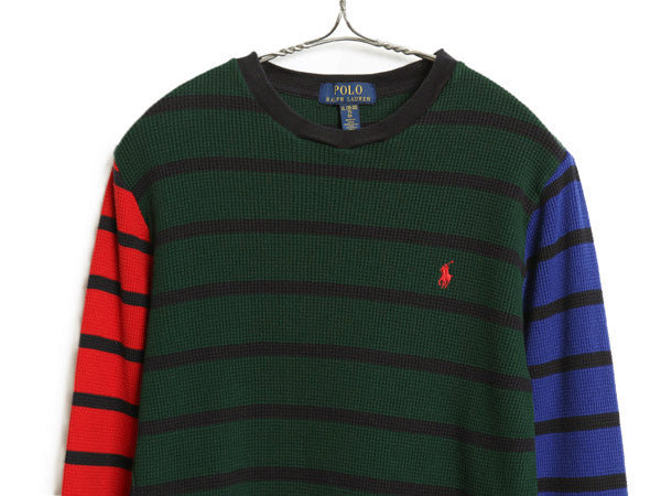 ポロ ラルフローレン ボーダー 長袖 サーマル Tシャツ キッズ XL メンズ S 程/ ロンT インナー ワッフル マルチカラー クレイジー パターン