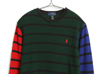 ポロ ラルフローレン ボーダー 長袖 サーマル Tシャツ キッズ XL メンズ S 程/ ロンT インナー ワッフル マルチカラー クレイジー パターン
