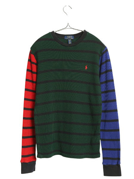 ポロ ラルフローレン ボーダー 長袖 サーマル Tシャツ キッズ XL メンズ S 程/ ロンT インナー ワッフル マルチカラー クレイジー パターン