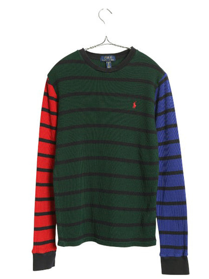 ポロ ラルフローレン ボーダー 長袖 サーマル Tシャツ キッズ XL メンズ S 程/ ロンT インナー ワッフル マルチカラー クレイジー パターン
