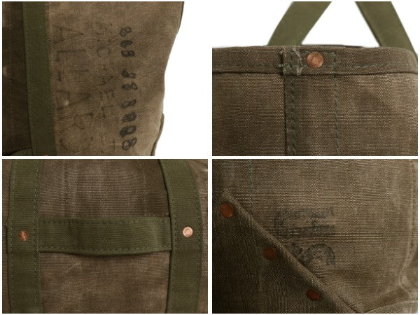 GRABオリジナル ハンドメイド キャンバス コールバッグ / ヴィンテージ 50s US ARMY ミリタリー コットン ダッフル トート ツール オリーブ
