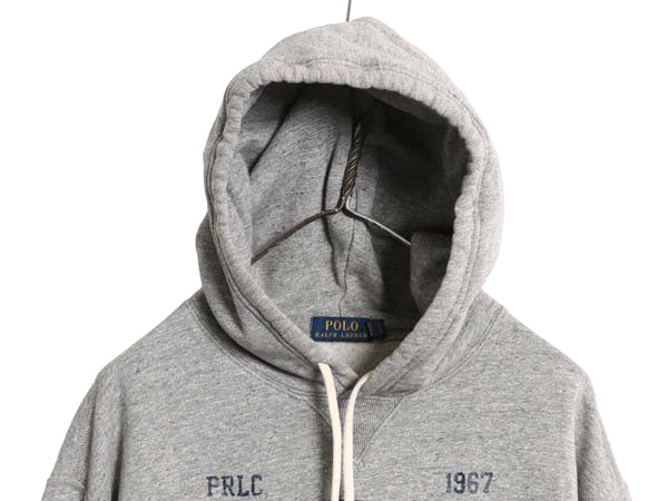  ポロ ラルフローレン プリント スウェット フード パーカー メンズ XL / ヴィンテージ モデル 前V トレーナー 裏起毛 プルオーバー グレー