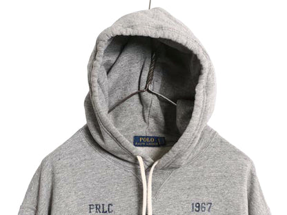  ポロ ラルフローレン プリント スウェット フード パーカー メンズ XL / ヴィンテージ モデル 前V トレーナー 裏起毛 プルオーバー グレー