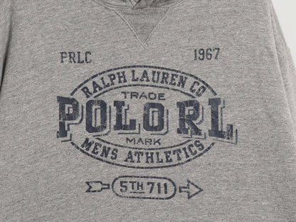  ポロ ラルフローレン プリント スウェット フード パーカー メンズ XL / ヴィンテージ モデル 前V トレーナー 裏起毛 プルオーバー グレー