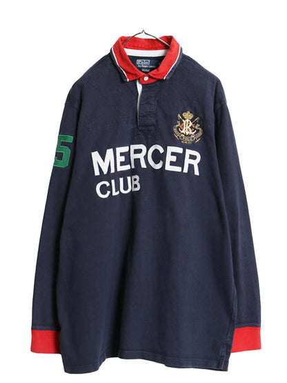 90s ポロ ラルフローレン 長袖 ラガーシャツ メンズ XL オールド ラグビー 長袖シャツ コットン ヘビーウェイト ナンバリング 大きいサイズ