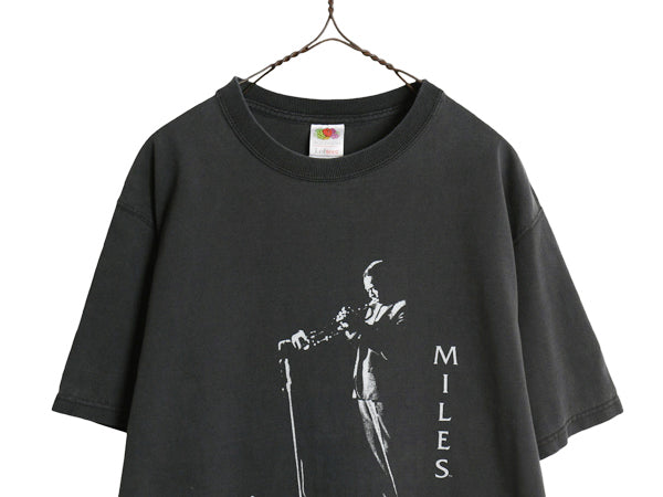 00s ★ マイルス デイビス フォト イラスト プリント Tシャツ メンズ L 古着 オールド GEAR INC オフィシャル ジャズ バンド 音楽 ブラック