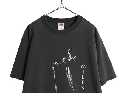 00s ★ マイルス デイビス フォト イラスト プリント Tシャツ メンズ L 古着 オールド GEAR INC オフィシャル ジャズ バンド 音楽 ブラック