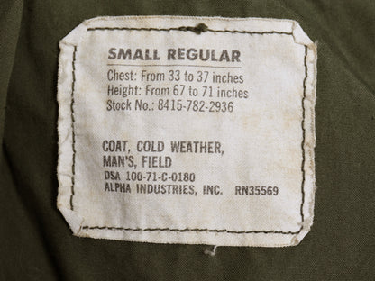 70s ALPHA 社製 米軍実物 US ARMY M-65 フィールド ジャケット SMALL REGULAR 71年製 ヴィンテージ ミリタリー ジャンパー 軍物 2nd アルミ