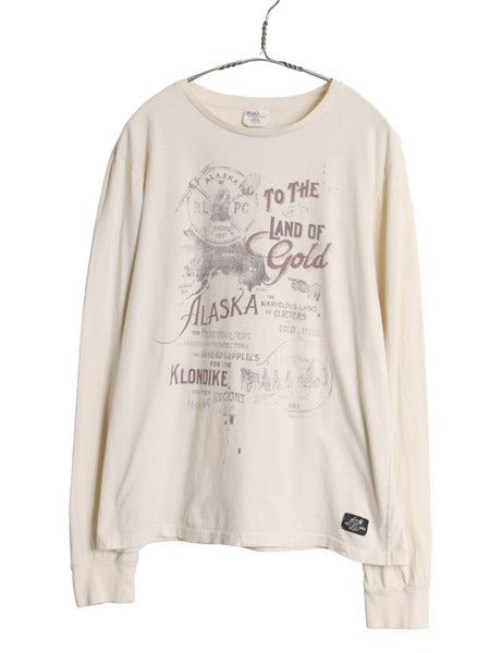 ポロ ラルフローレン 両面 プリント 長袖 Tシャツ メンズ L / CUSTOM FIT ロンT グラフィック アート イラスト カットソー 細身 ベージュ