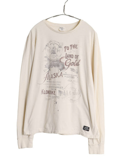ポロ ラルフローレン 両面 プリント 長袖 Tシャツ メンズ L / CUSTOM FIT ロンT グラフィック アート イラスト カットソー 細身 ベージュ