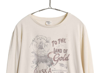 ポロ ラルフローレン 両面 プリント 長袖 Tシャツ メンズ L / CUSTOM FIT ロンT グラフィック アート イラスト カットソー 細身 ベージュ