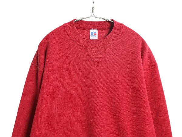 80s USA製 ラッセル 無地 スウェット メンズ レディース L 小さめ M 程 ヴィンテージ トレーナー 前V 裏起毛 ワンポイント ブランク エンジ