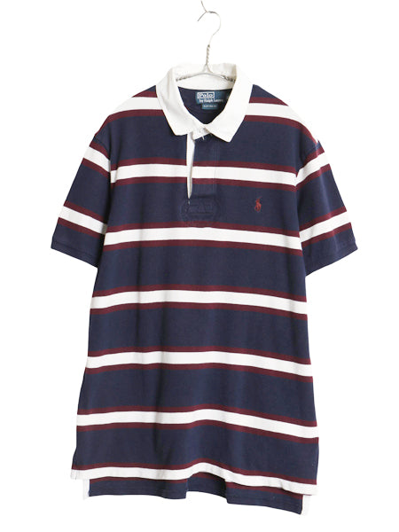 00s ポロ ラルフローレン 鹿の子 半袖 ポロシャツ メンズ XL オールド ワンポイント ポニー ボーダー ラガーシャツ ラグビー 大きいサイズ