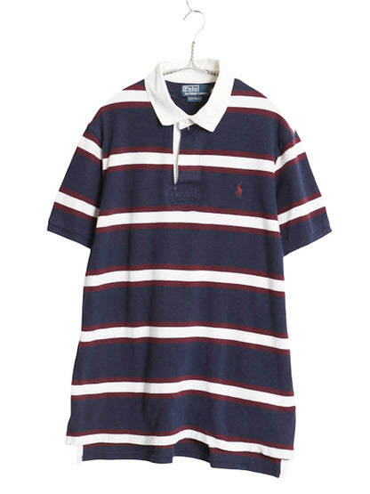 00s ポロ ラルフローレン 鹿の子 半袖 ポロシャツ メンズ XL オールド ワンポイント ポニー ボーダー ラガーシャツ ラグビー 大きいサイズ