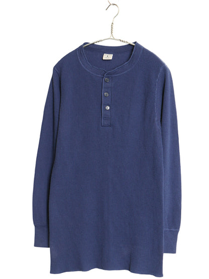 80s USA製 ヘンリーネック サーマル 長袖 Tシャツ XL 小さめ メンズ L 程/ ヴィンテージ アンダーシャツ ワッフル ロンT インナー ネイビー