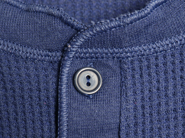 80s USA製 ヘンリーネック サーマル 長袖 Tシャツ XL 小さめ メンズ L 程/ ヴィンテージ アンダーシャツ ワッフル ロンT インナー ネイビー