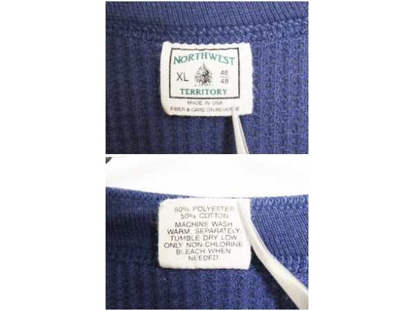 80s USA製 ヘンリーネック サーマル 長袖 Tシャツ XL 小さめ メンズ L 程/ ヴィンテージ アンダーシャツ ワッフル ロンT インナー ネイビー