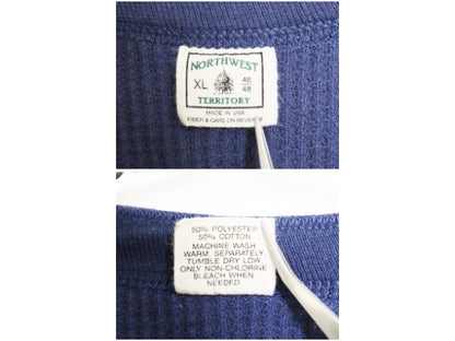 80s USA製 ヘンリーネック サーマル 長袖 Tシャツ XL 小さめ メンズ L 程/ ヴィンテージ アンダーシャツ ワッフル ロンT インナー ネイビー