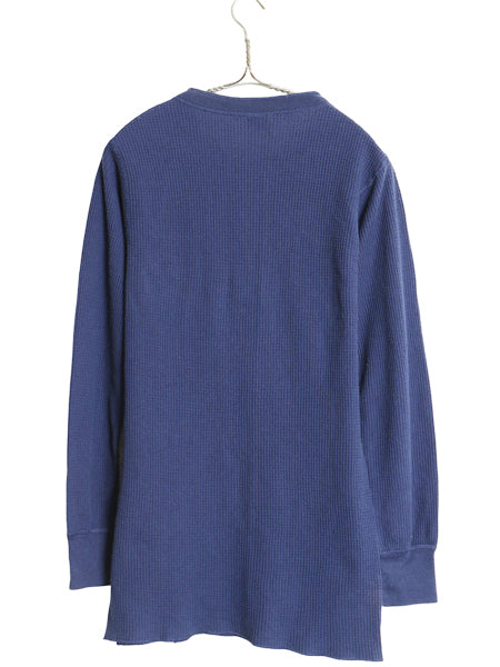 80s USA製 ヘンリーネック サーマル 長袖 Tシャツ XL 小さめ メンズ L 程/ ヴィンテージ アンダーシャツ ワッフル ロンT インナー ネイビー