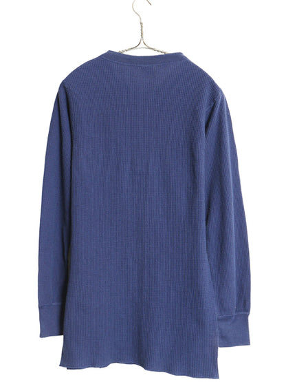 80s USA製 ヘンリーネック サーマル 長袖 Tシャツ XL 小さめ メンズ L 程/ ヴィンテージ アンダーシャツ ワッフル ロンT インナー ネイビー