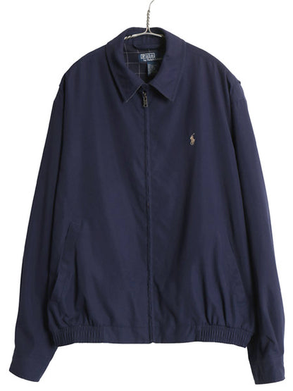 90s ポロ ラルフローレン スイングトップ ジャケット メンズ M / 古着 オールド スムース 素材 フルジップ チェック ライナー付き ネイビー