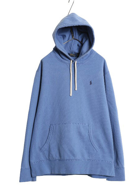 ポロ ラルフローレン スウェット フード パーカー メンズ XL プルオーバー 前V ヴィンテージ モデル 裏起毛 ワンポイント 大きいサイズ 青