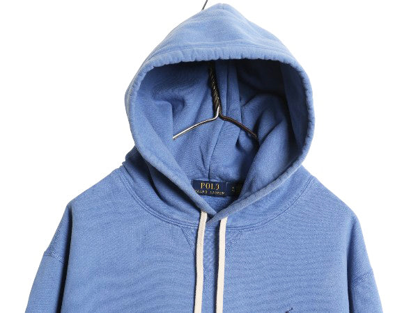 ポロ ラルフローレン スウェット フード パーカー メンズ XL プルオーバー 前V ヴィンテージ モデル 裏起毛 ワンポイント 大きいサイズ 青