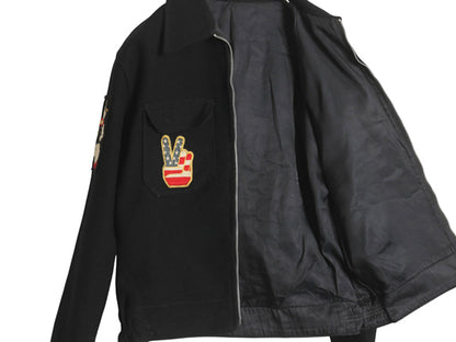 80s ★ USN ネイビー ツアー ジャケット メンズ S / ヴィンテージ ミリタリー NAVY ウール スカジャン スーベニア ポパイ ワッペン 刺繍 黒