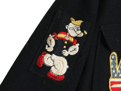 80s ★ USN ネイビー ツアー ジャケット メンズ S / ヴィンテージ ミリタリー NAVY ウール スカジャン スーベニア ポパイ ワッペン 刺繍 黒
