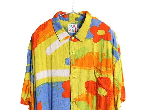 90s USA製 ジャムズ ワールド 半袖 アロハ シャツ メンズ XL / オールド ハワイアン 100% レーヨン 花柄 総柄 マルチカラー 大きいサイズ
