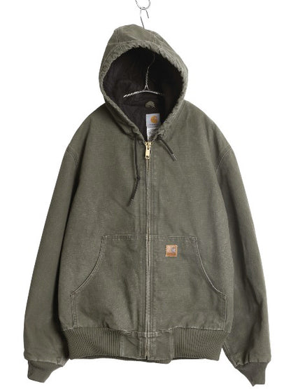 US企画 カーハート アクティブ ジャケット メンズ L 古着 ワーク ダック フード パーカー 中綿 キルティング ライナー ブルゾン ジャンパー