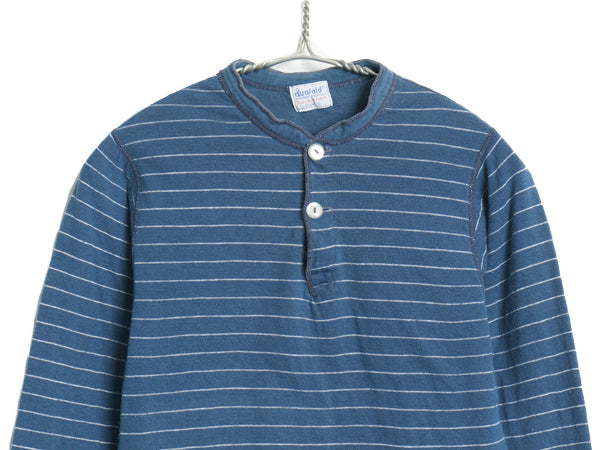 70s USA製 デュオフォールド ヘンリーネック ボーダー 長袖 Tシャツ メンズ S 小さめ XS 程/ ヴィンテージ ロンT アンダーシャツ 2レイヤー