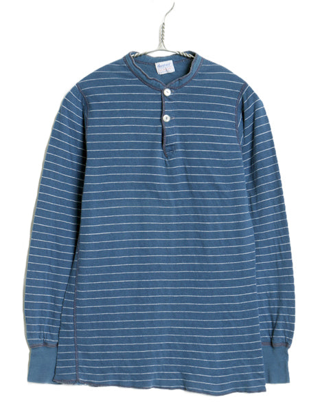70s USA製 デュオフォールド ヘンリーネック ボーダー 長袖 Tシャツ メンズ S 小さめ XS 程/ ヴィンテージ ロンT アンダーシャツ 2レイヤー
