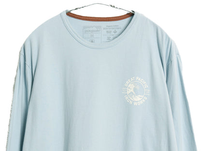 パタゴニア 葛飾北斎 浮世絵 プリント 長袖 Tシャツ メンズ M 22年製 アウトドア ロンT カットソー ロングスリーブ イラスト ライト ブルー