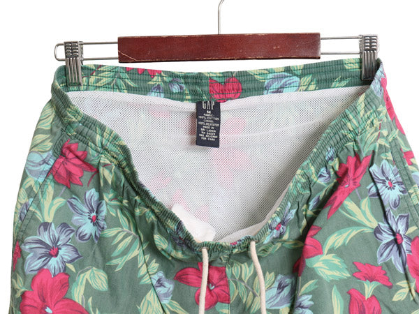 90s オールド ギャップ  総柄 ショートパンツ メンズ M コットン アロハ ボタニカル スイム ショーツ 短パン 海パン 水陸両用 インナー付き