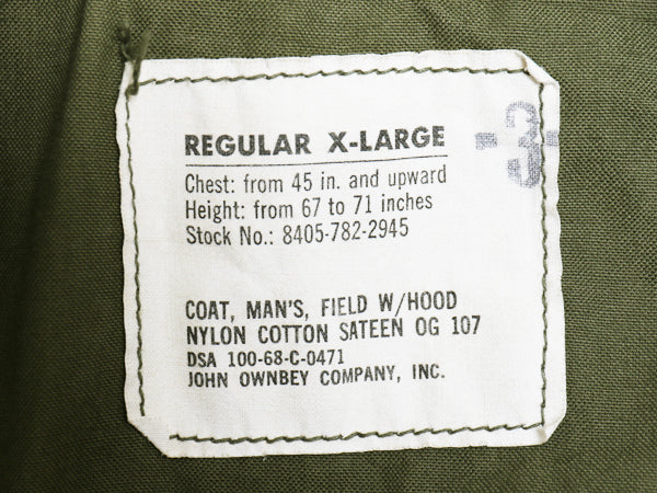 デッドストック 60s 米軍実物 US ARMY M-65 フィールド ジャケット XLARGE REGULAR 68年製 ヴィンテージ ミリタリー ジャンパー 2nd アルミ