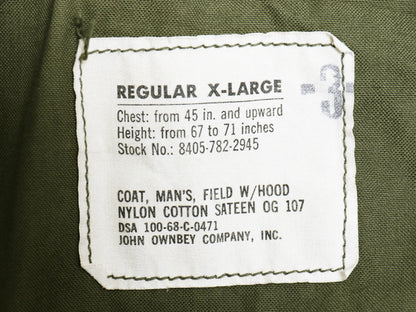 デッドストック 60s 米軍実物 US ARMY M-65 フィールド ジャケット XLARGE REGULAR 68年製 ヴィンテージ ミリタリー ジャンパー 2nd アルミ