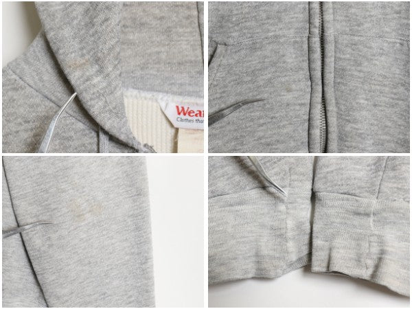 80s USA製 Wear Guard 裏 サーマル フルジップ スウェット フード パーカー メンズ XL 小さめ L 程/ ヴィンテージ トレーナー 無地 グレー