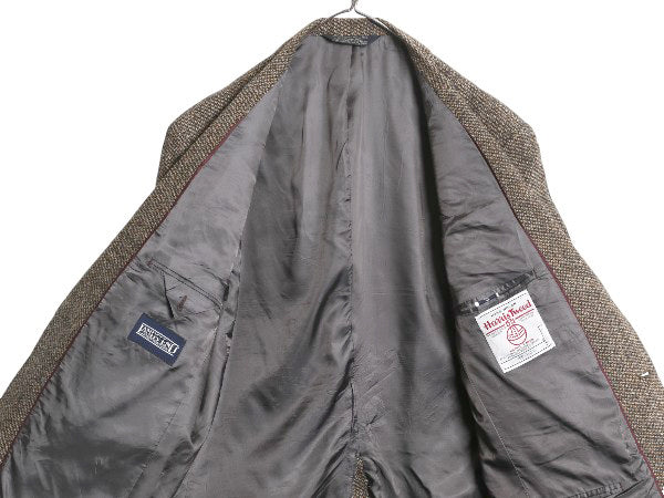90s USA製 ランズエンド ハリスツイード テーラード ジャケット メンズ XL 程/ オールド ブレザー ウール ツイード 大きいサイズ ブラウン