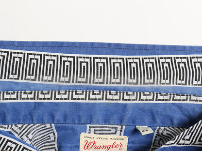 70s USA製 ラングラー 総柄 長袖 ウエスタン シャツ メンズ M ヴィンテージ シワになりにくい 長袖シャツ 幾何学模様 デザイン ストライプ