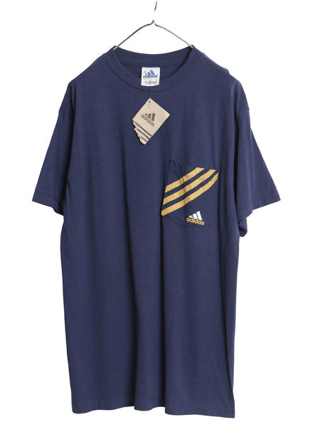 デッドストック 90s USA製 アディダス ポケット付き ロゴ プリント Tシャツ メンズ M 当時物 オールド ポケT カットソー 3ライン コットン