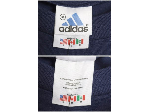 デッドストック 90s USA製 アディダス ポケット付き ロゴ プリント Tシャツ メンズ M 当時物 オールド ポケT カットソー 3ライン コットン