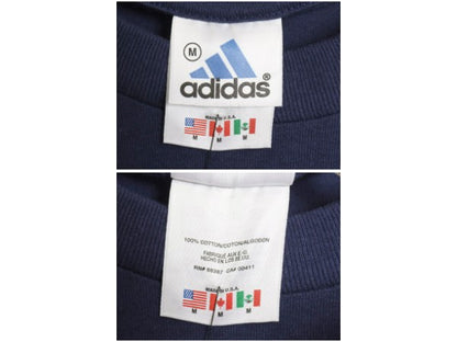 デッドストック 90s USA製 アディダス ポケット付き ロゴ プリント Tシャツ メンズ M 当時物 オールド ポケT カットソー 3ライン コットン